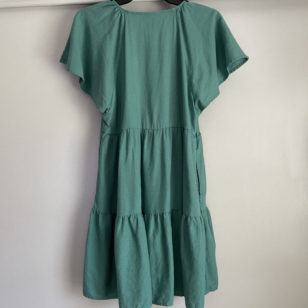 Women's Flutter Short Sleeve Mini Skater Dress S Green Linen Universal Thread - Picture 12 of 12